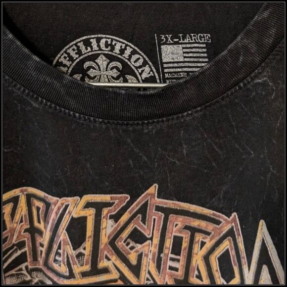 New AFFLICTION Resonance Double Eagle T-Shirt Black Lava Wash Gold Foil Men's 3X - Picture 5 of 7